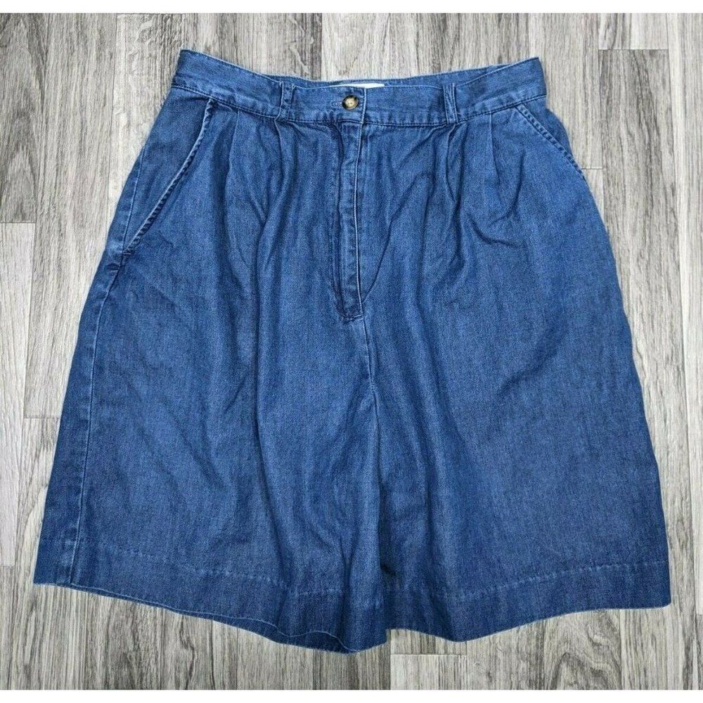 (3/$35) Talbots Womens Size 10 Petite Cotton Pleated Blue Jean Shorts